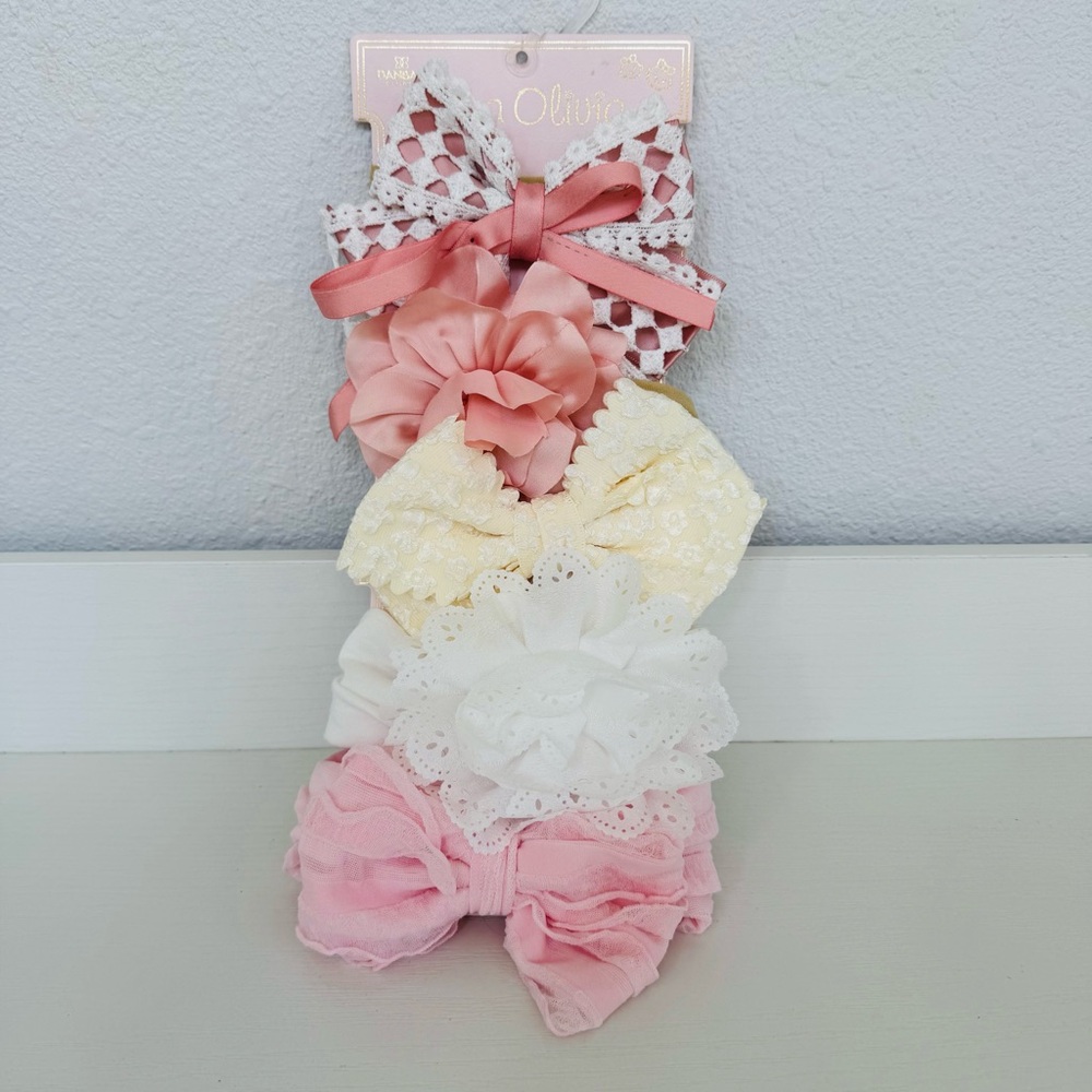 Newborn / 0-6 Month Headbands Bows NWT 5 Pieces Stretch Nylon Bands